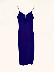 Chain Strap Dress - Sleek and Sophisticated Sleeveless Silhouette with Daring Cut-out Accents and Dramatic Thigh-High Split