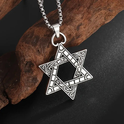 Classic Vintage Star Of David Pendant Necklace For Men and Women, Trendy Charm Street Party Amulet Jewelry Gift