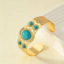 Load image into Gallery viewer, Elegant Inlaid Turquoise Oval Shaped Pattern Bangle - Golden Silvery Palace Retro Style Open Cuff Design, Jewelry for Women, in 2 Colors