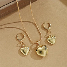 Load image into Gallery viewer, Golden Heart Drop Earrings and Necklace Jewelry Set - Chic, Versatile, and Durable