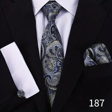 Load image into Gallery viewer, Classic Paisley 4pcs Tie Set for Men - Includes Necktie, Cufflinks, Handkerchiefs, and Pocket Square