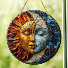 Load image into Gallery viewer, 1pc, Sun and Moon God, Yin and Yang Aesthetic Art, Sun catcher, Sunshade, Stained window hanging