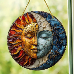 1pc, Sun and Moon God, Yin and Yang Aesthetic Art, Sun catcher, Sunshade, Stained window hanging