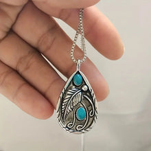 Load image into Gallery viewer, Unique Boho Pendant Necklace - Vibrant Faux Turquoise Stone, Delicate Feather-Shaped Tag Pendant, Stylish Jewelry Unisex Design