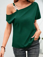 Load image into Gallery viewer, Chain Strap Asymmetrical Blouse, Elegant Short Sleeve Slant Shoulder Top- In 2 Sizes