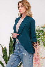 Load image into Gallery viewer, Celeste Full Size Rolled Leopard Cuff Open Front Blazer