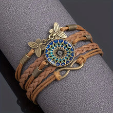 Load image into Gallery viewer, Vibrant Glass Mosaic Bohemian Mandala Butterfly Infinity Knot PU Leather Adjustable Cuff Bracelet, Accessories for Women