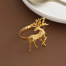 Load image into Gallery viewer, Pack of 6 Golden Polished Cast Iron Reindeer Napkin Rings For Christmas - Elegant Table Decor