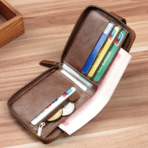 Men's Stylish Tree Pattern Wallet - Zipper Buckle, PU Credit Card Holder, Small Zipper Coin Storage, Button Closure