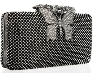 Dexmay Rhinestone Clutch Bag with Crystal Butterfly Clasp Women Evening Handbag Formal Party Purse