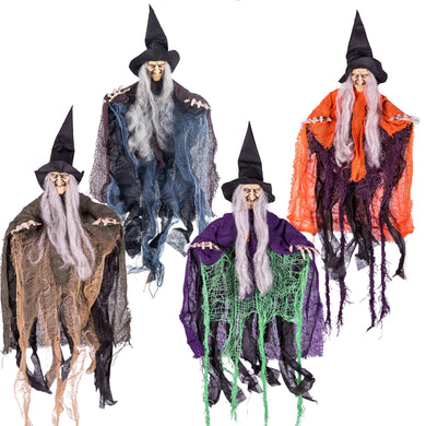 JOYIN 4 Pcs 19.6” Witch Halloween Decorations Outdoor Indoor Halloween Witch Decor Hanging Flying Witch Haunted House Large Cute Witch Lawn Garden Yard