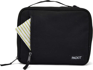 PackIt Freezable Classic Lunch Box, Black, Built with EcoFreeze® Technology, Collapsible, Reusable, Zip Closure With Zip Front Pocket and Buckle Handle, Designed for Fresh Lunches