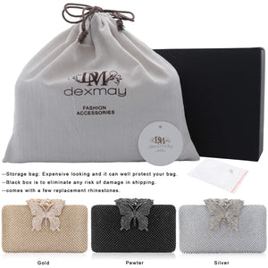 Dexmay Rhinestone Clutch Bag with Crystal Butterfly Clasp Women Evening Handbag Formal Party Purse