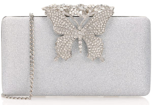 Dexmay Rhinestone Clutch Bag with Crystal Butterfly Clasp Women Evening Handbag Formal Party Purse