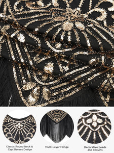 SWEETV Women's Flapper Dresses 1920s Great Gatsby Dresses Sequin Fringed Roaring 20s Cocktail Dress