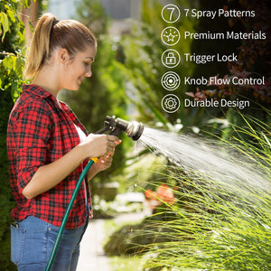 AUTOMAN-Garden-Hose-Nozzle,ABS Water Spray Nozzle with Heavy Duty 7 Adjustable Watering Patterns,Slip Resistant for Plants,Lawn,Washing Cars,Cleaning,Showering Pets & Outdoor Fun.