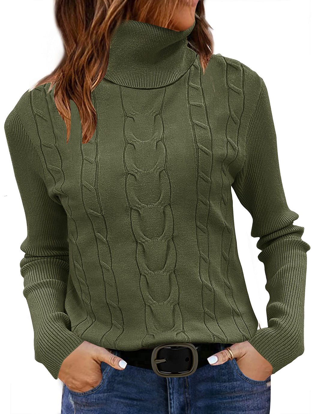 Womens 2024 Turtleneck Sweaters Cable Knit Long Sleeve Pullover Sweater Jumper