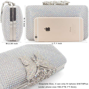 Dexmay Rhinestone Clutch Bag with Crystal Butterfly Clasp Women Evening Handbag Formal Party Purse