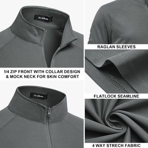 Mens Quarter Zip Pullover Shirt Long Sleeve Golf Sweatshirt Mock Neck 1/4 Zipper Athletic Workout Running Polo Tops