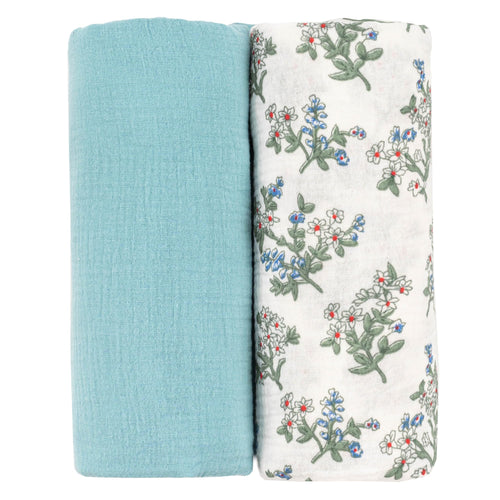 SERAPHY Muslin Swaddle Blankets Baby, 100% Cotton Muslin Baby Blanket for Newborn Boys Girls, Soft Breathable Receiving Blanket Large 47x47 inches, 2 Pack(Blue+Floral)