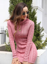 Load image into Gallery viewer, Women Polo Neck Long Slim Fitted Dress Bodycon Turtleneck Cable Knit Sweater