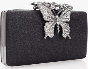 Dexmay Rhinestone Clutch Bag with Crystal Butterfly Clasp Women Evening Handbag Formal Party Purse