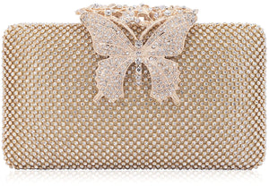 Dexmay Rhinestone Clutch Bag with Crystal Butterfly Clasp Women Evening Handbag Formal Party Purse