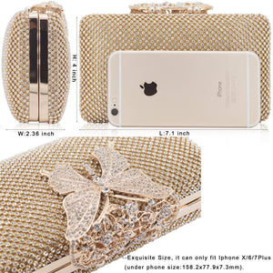 Dexmay Rhinestone Clutch Bag with Crystal Butterfly Clasp Women Evening Handbag Formal Party Purse