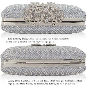 Dexmay Rhinestone Clutch Bag with Crystal Butterfly Clasp Women Evening Handbag Formal Party Purse