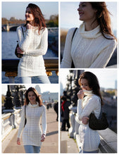 Load image into Gallery viewer, Women Polo Neck Long Slim Fitted Dress Bodycon Turtleneck Cable Knit Sweater