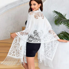 Load image into Gallery viewer, Lace Hollow Out Shawl, Solid Color Tassel Thin Scarf, Elegant Outside Dress Shawl For Women