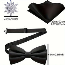 Load image into Gallery viewer, Elegant 3pcs Men&#39;s Satin Formal Set - Includes Pre-Tied Bow Tie, Pocket Square &amp; Lucky Brooch - in Two Colors