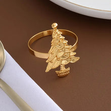 Load image into Gallery viewer, Pack of 6 Polished Golden Christmas Tree Napkin Rings - Cast Iron, Available in 2 Colors