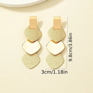 Rhombus Shape Golden Long Dangle Earrings Bohemian Vacation Style Trendy Female Ear Ornaments