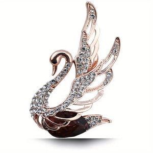 Elegant Crystal Swan Brooch - Glamorous Jewelry for Women - Elegant Animal Pin, Dazzling Garment Accent