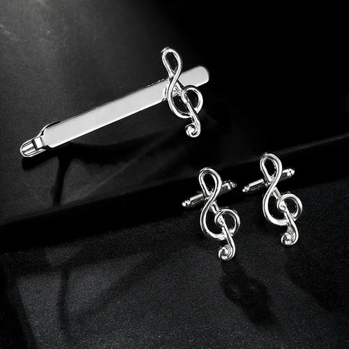 Fashionable Alloy Music Note Tie Clip And Cufflinks Set For Men - Business French Style Accessories