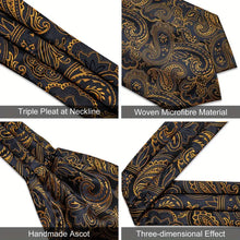 Load image into Gallery viewer, Set of Mens Silk Ascot Cravat with Paisley Floral Handkerchief and Cufflinks