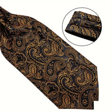 Load image into Gallery viewer, Set of Mens Silk Ascot Cravat with Paisley Floral Handkerchief and Cufflinks