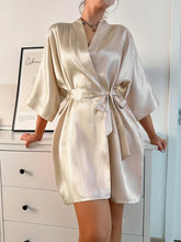 Load image into Gallery viewer, Three Quarter Sleeve Elegant Solid Satin Night Robes - Soft, Comfy, Belted Loungewear for Women - M