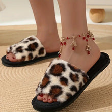 Load image into Gallery viewer, Luxurious Leopard Print Fuzzy Slippers - Soft, Plush, Warm, and Cozy Open-Toe Design for All-Season Comfort