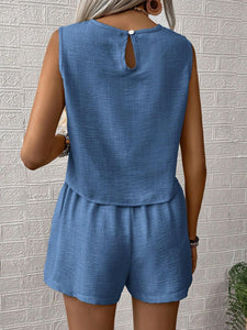 Round Neck Sleeveless Top and Shorts Set in 5 Colors