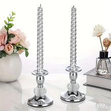 Load image into Gallery viewer, A Pair of Elegant Silvery Candlestick Holders with Crystal Beads, For Your Home Decor