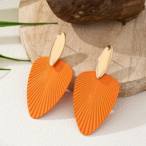 Elegant Orange Leaf-Shaped Stud Earrings For Women - Stainless Steel Posts, Iron Crafted