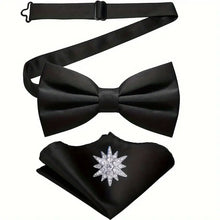 Load image into Gallery viewer, Elegant 3pcs Men&#39;s Satin Formal Set - Includes Pre-Tied Bow Tie, Pocket Square &amp; Lucky Brooch - in Two Colors