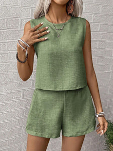 Round Neck Sleeveless Top and Shorts Set in 5 Colors