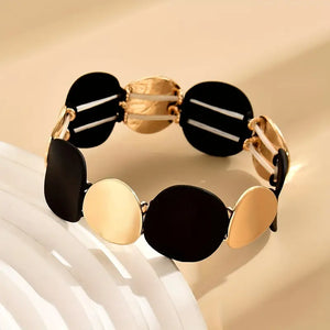 Glamorous Black & Golden Contrast Round Shape Stretch Bracelet Bangle For Women