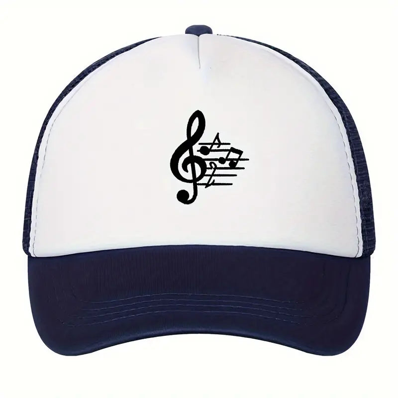 Vibrant Musical Notes Curved Brim Baseball Cap - Breathable Mesh Trucker Hat with Snapback Closure