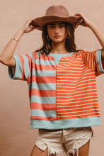 Load image into Gallery viewer, BiBi Striped Round Neck Half Sleeve French Terry Top