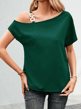 Load image into Gallery viewer, Chain Strap Asymmetrical Blouse, Elegant Short Sleeve Slant Shoulder Top- In 2 Sizes