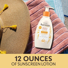 Load image into Gallery viewer, Aveeno Protect + Hydrate Sunscreen Moisturizing Body Lotion with Broad Spectrum SPF 60 and Prebiotic Oat, Weightless, Paraben, Oxybenzone, and Oil Free Sunscreen, 12 FL OZ